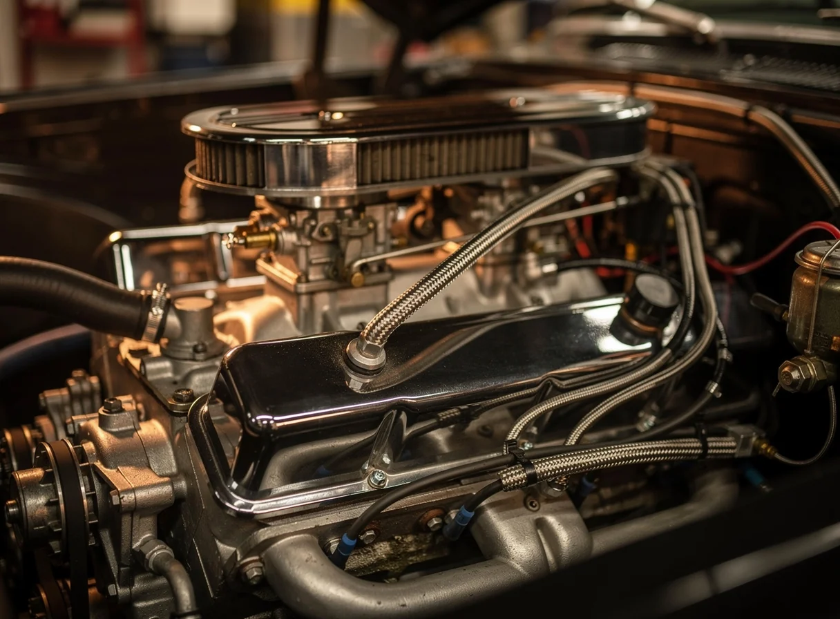 Moteur thermique ouvert dans un atelier de mécanique